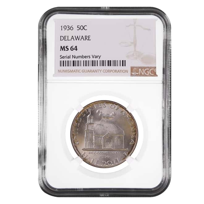 1936 Delaware Half Dollar 90% Silver Commem NGC MS 64
