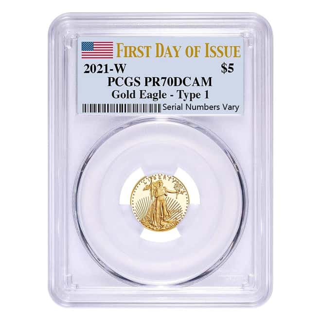 2021-W 1/10 oz $5 Proof Gold American Eagle PCGS PF 70 DCAM FDOI