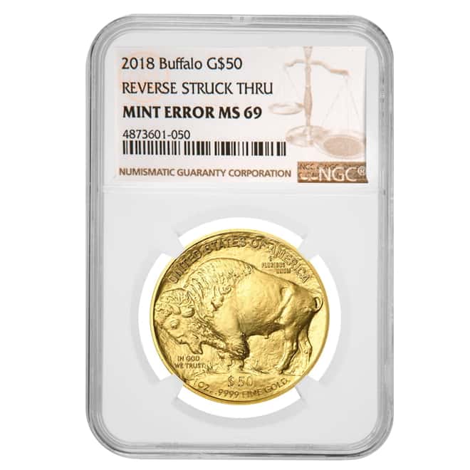 2018 1 oz Gold American Buffalo NGC MS 69 Mint Error (Rev Struck Thru) 