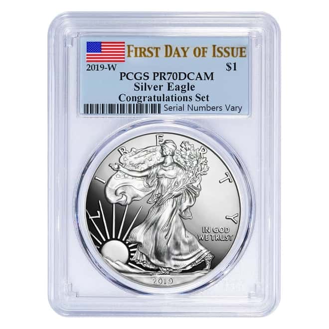 2019-W 1 oz Proof Silver American Eagle Congratulations Set PCGS PF 70 DCAM FDOI