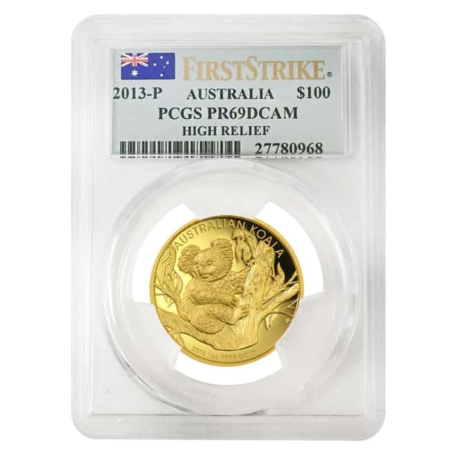 2013 P 1 oz $100 Gold Australian Koala Coin High Relief PCGS PF 69 DCAM (w/Box & COA)