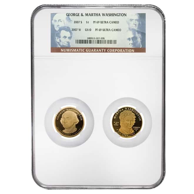 2007 S / W George & Martha Washington $1 and $10 Proof Gold 2-Coin Set NGC PF 69 UCAM