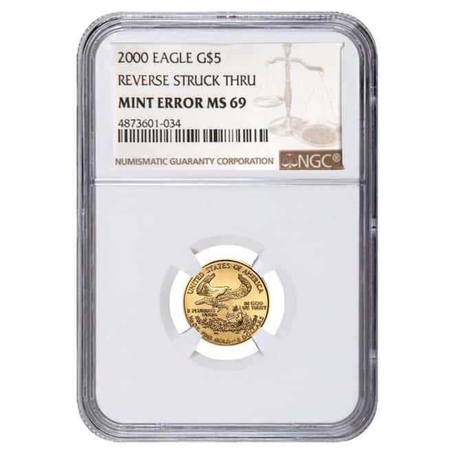 2000 1/10 oz $5 Gold American Eagle NGC MS 69 Mint Error (Rev Struck Thru)