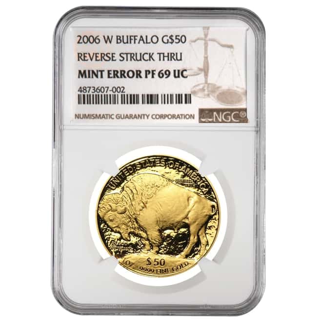 2006 W 1 oz $50 Proof Gold American Buffalo NGC PF 69 UCAM Mint Error (Rev Struck Thru) 