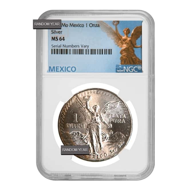 1 oz Mexican Silver Libertad Coin NGC MS 64 (Random Year)