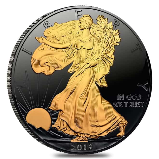 2019 1 oz Silver American Eagle $1 Coin Black Ruthenium 24K Gold Edition (w/Box & COA) 