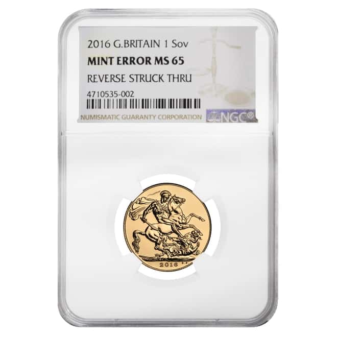2016 Great Britain Gold Sovereign NGC MS 65 Mint Error