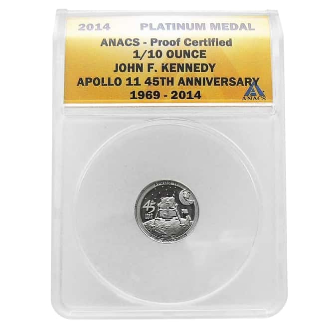 2014 1/10 oz Platinum John F. Kennedy Apollo 11 Medal ANACS Proof