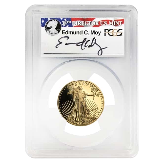 2015 W 1/4 oz $10 Proof Gold American Eagle PCGS PF 70 DCAM FDOI (Edmund Moy Signature)