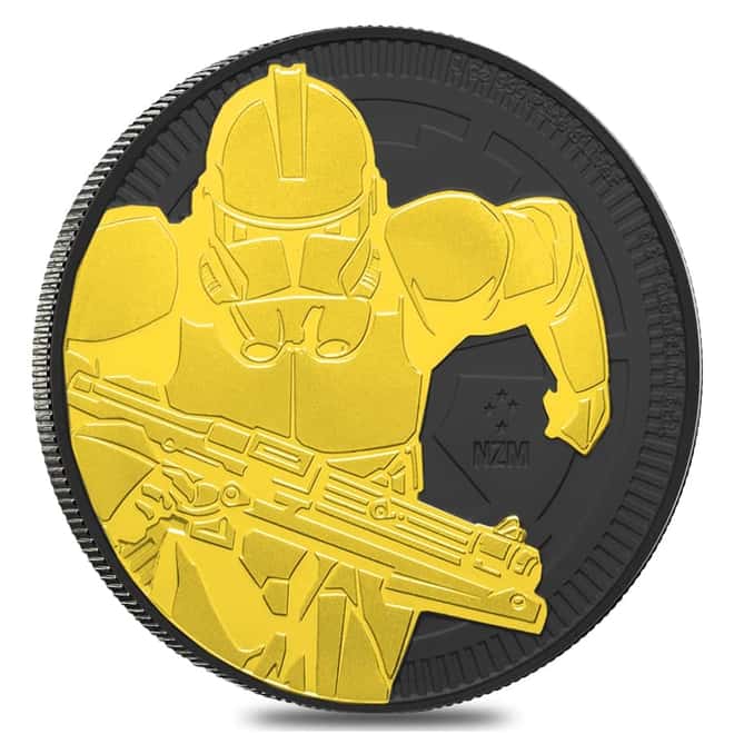 2019 1 oz Niue Silver $2 Star Wars Clone Trooper Black Ruthenium 24K Gold Edition (w/Box & COA)