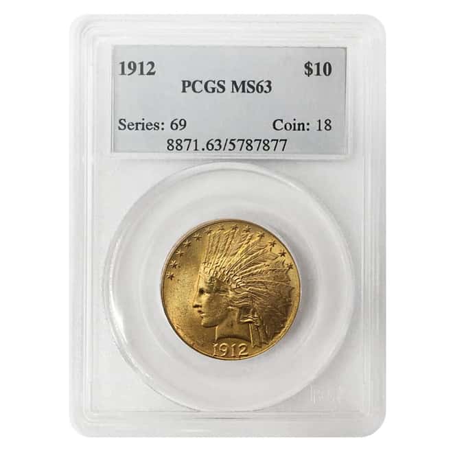 1912 $10 Indian Head Gold Eagle Coin PCGS MS 63