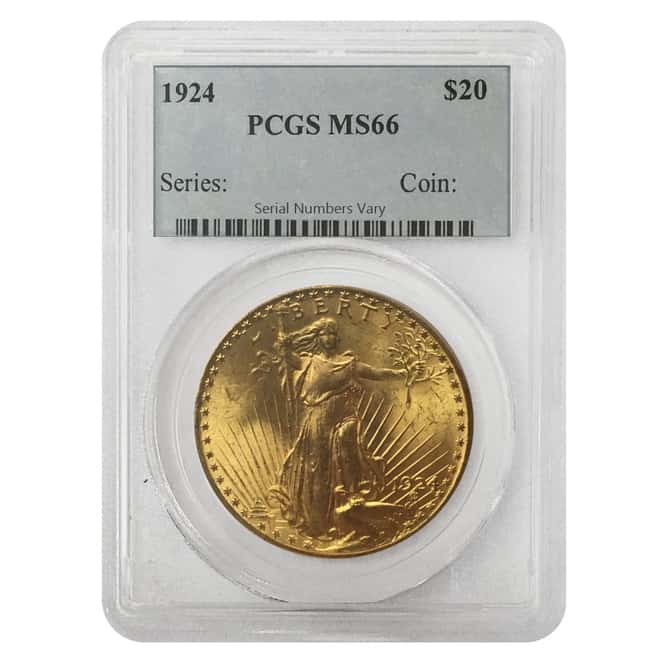 1924 $20 Gold Saint Gaudens Double Eagle Coin PCGS MS 66