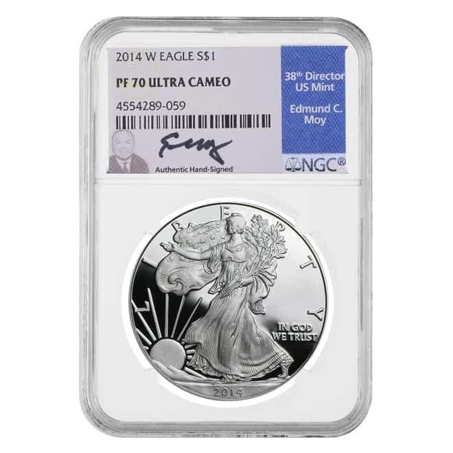 2014-W 1 oz Proof Silver American Eagle NGC PF 70 UCAM (Edmund C. Moy Signature)