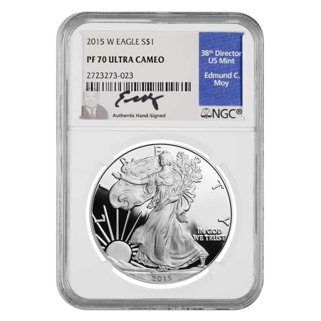 2015-W 1 oz Proof Silver American Eagle NGC PF 70 UCAM (Edmund C. Moy Signature)