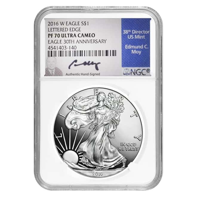 2016-W 1 oz Proof Silver American Eagle NGC PF 70 UCAM - 30th Anniv. (Edmund C. Moy Signature)