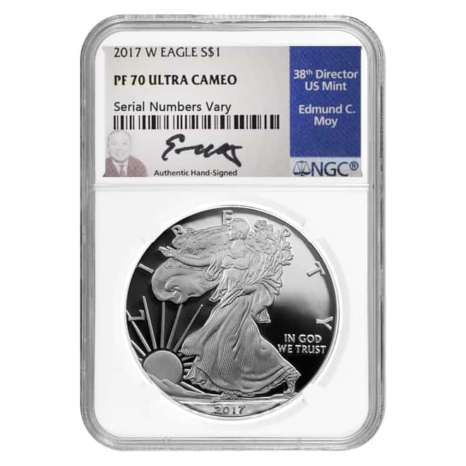 2017-W 1 oz Proof Silver American Eagle NGC PF 70 UCAM (Edmund C. Moy Signature)