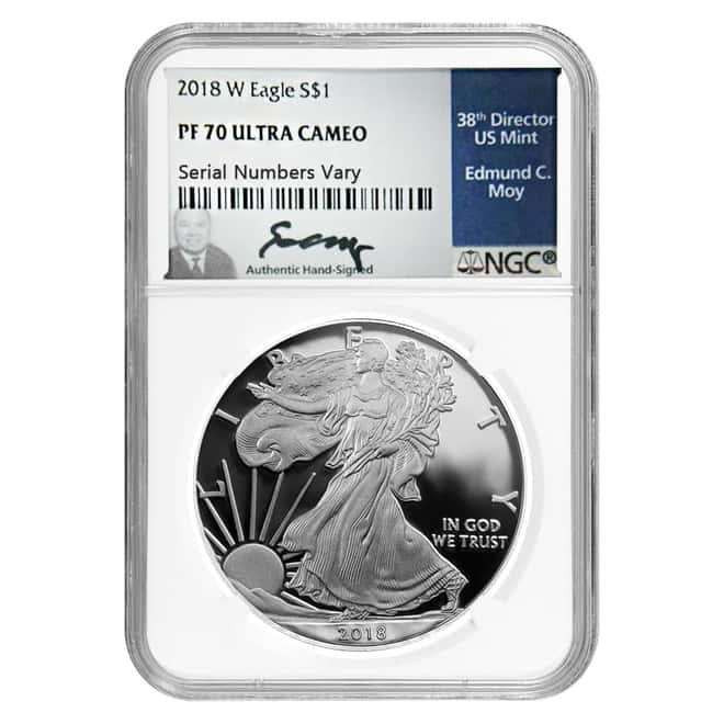 2018-W 1 oz Proof Silver American Eagle NGC PF 70 UCAM (Edmund C. Moy Signature)