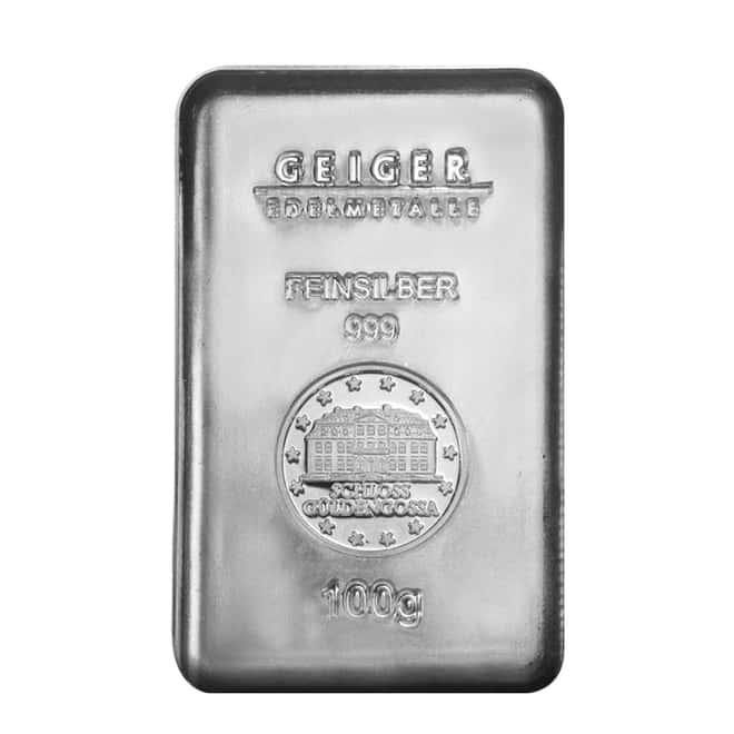100 gram Geiger Security Line Silver Bar .999 Fine (Sealed)