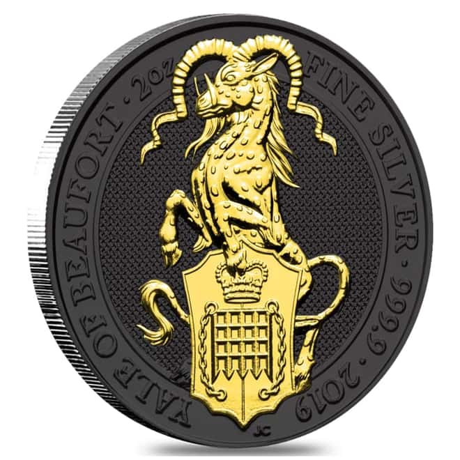 2019 Great Britain 2 oz Silver Queen's Beasts (Yale) Coin .9999 Fine Black Ruthenium 24K Gold Edition (w/Box & COA)