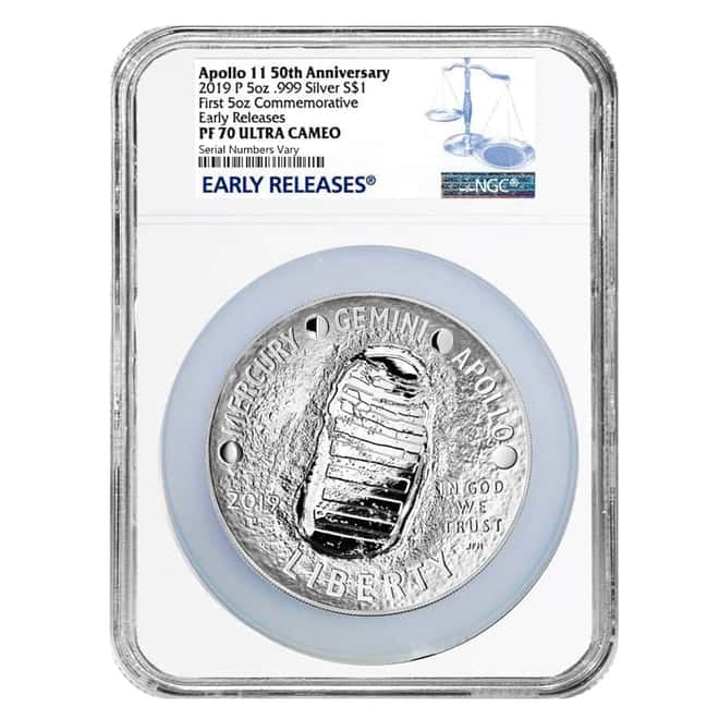 2019 P 5 oz Apollo 11 50th Anniversary Proof Silver Dollar Comm. NGC PF 70 ER