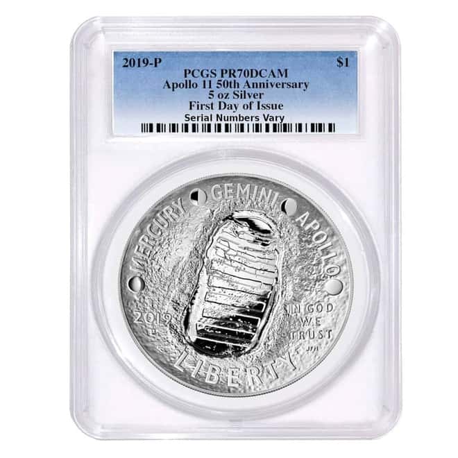 2019 P 5 oz Apollo 11 50th Anniversary Proof Silver Dollar Comm. PCGS PF 70 FDOI