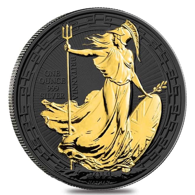 2019 Great Britain 1 oz Silver Britannia Oriental Border Coin .999 Fine Black Ruthenium 24K Gold Edition (w/Box & COA)