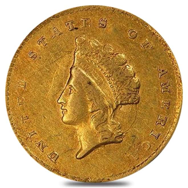 $1 Gold Indian Princess Head Type 2 - Extra Fine XF (Random Year, 1854-1856)