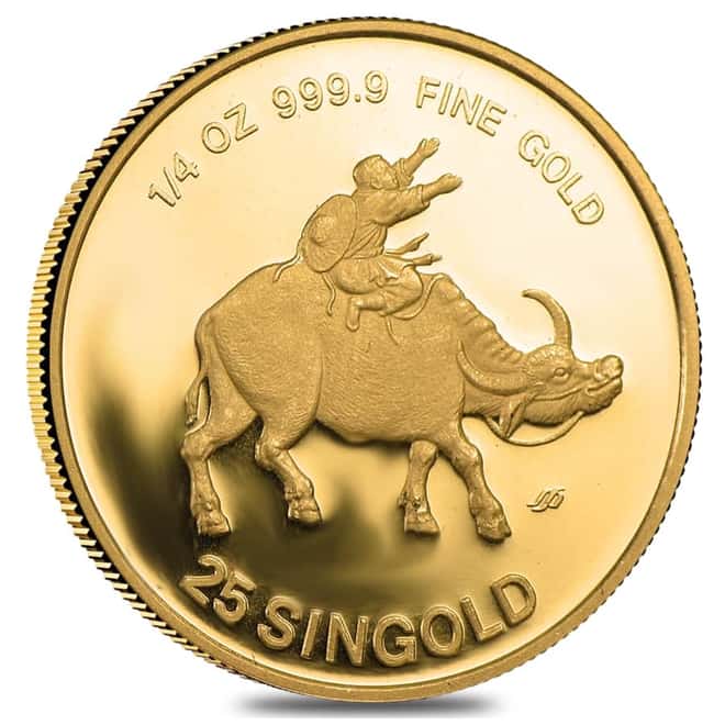 1985 1/4 oz Singapore 25 Singold Year of the Ox Proof Gold Coin (Sealed)