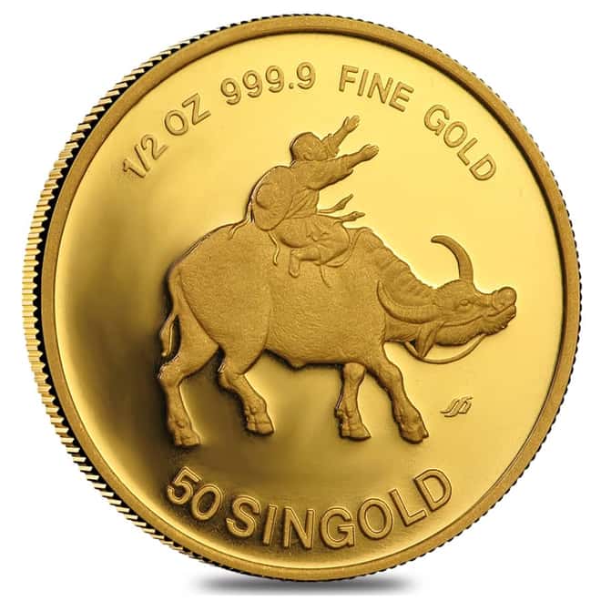 1985 1/2 oz Singapore 50 Singold Year of the Ox Proof Gold Coin (Sealed)