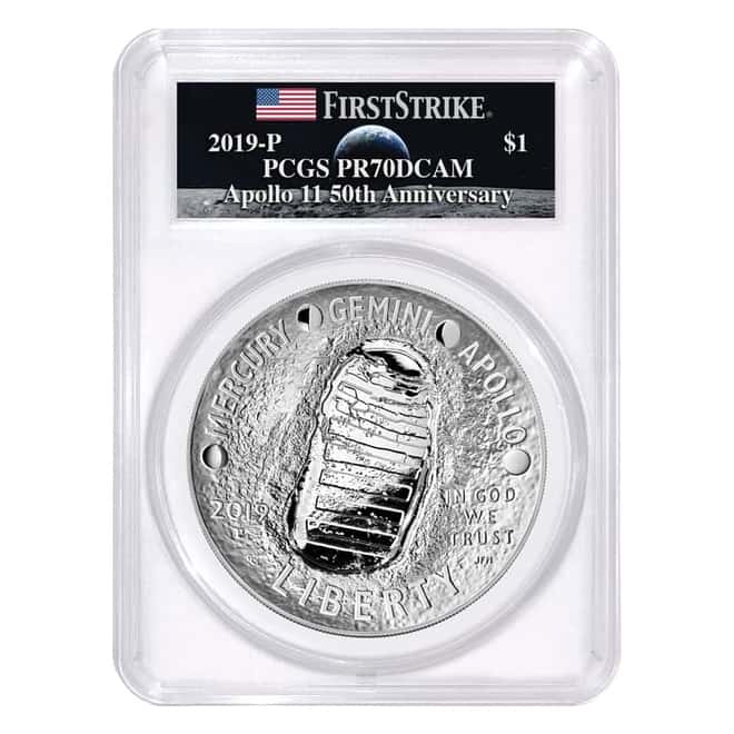 2019 P 5 oz Apollo 11 50th Anniversary Proof Silver Dollar Comm. PCGS PF 70 FS (Moon Label)