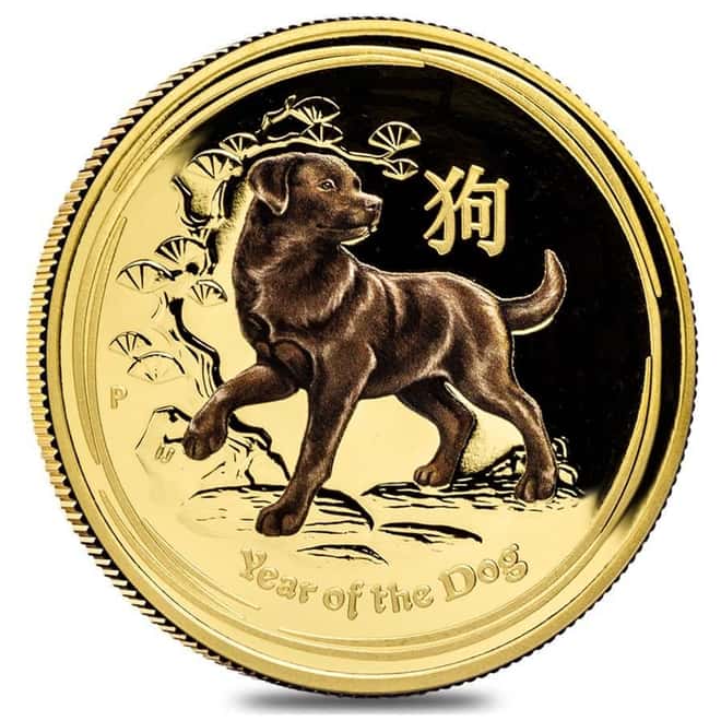 2018 1 oz Colorized Proof Gold Lunar Year of The Dog Australia Perth Mint (w/Box & COA)
