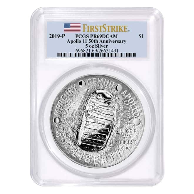 2019 P 5 oz Apollo 11 50th Anniversary Proof Silver Dollar Comm. PCGS PF 69 FS 