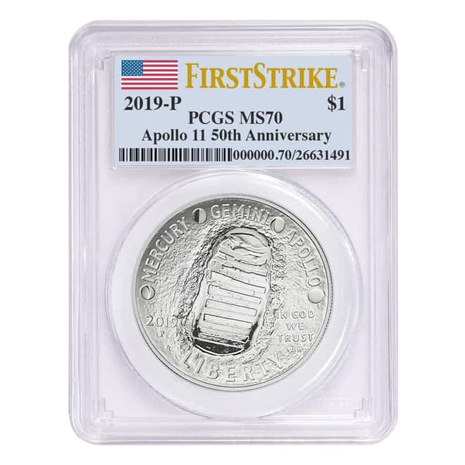 2019 P Apollo 11 50th Anniversary Silver Dollar Comm. PCGS MS 70 First Strike