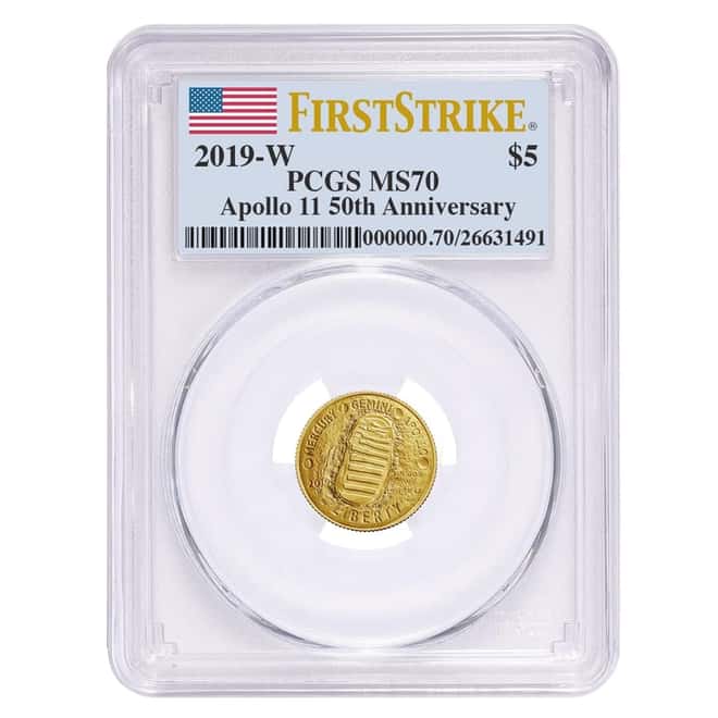 2019 W Apollo 11 50th Anniversary $5 Gold Comm. PCGS MS 70 FS