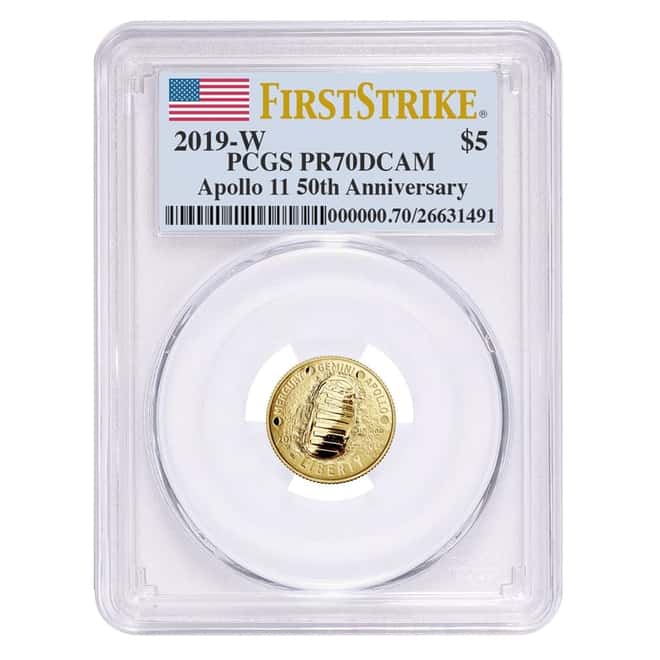 2019 W Apollo 11 50th Anniversary $5 Proof Gold Comm. PCGS PF 70 FS