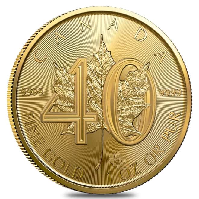 2019 1 oz Gold Canadian Maple Leaf 40th Anniversary .9999 Fine $50 Coin BU