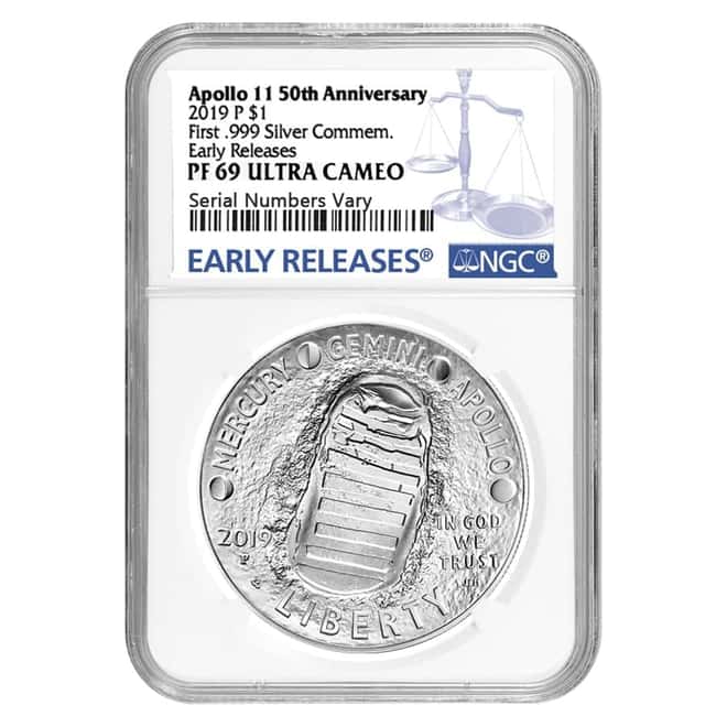 2019 P Apollo 11 50th Anniversary Proof Silver Dollar Comm. NGC PF 69 ER