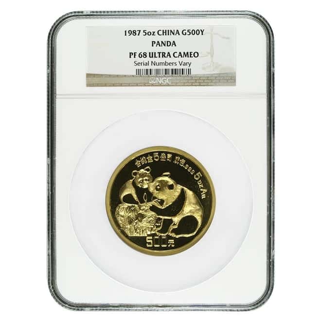 1987 5 oz Chinese Proof Gold Panda 500 Yuan .999 Fine NGC PF 68 UCAM