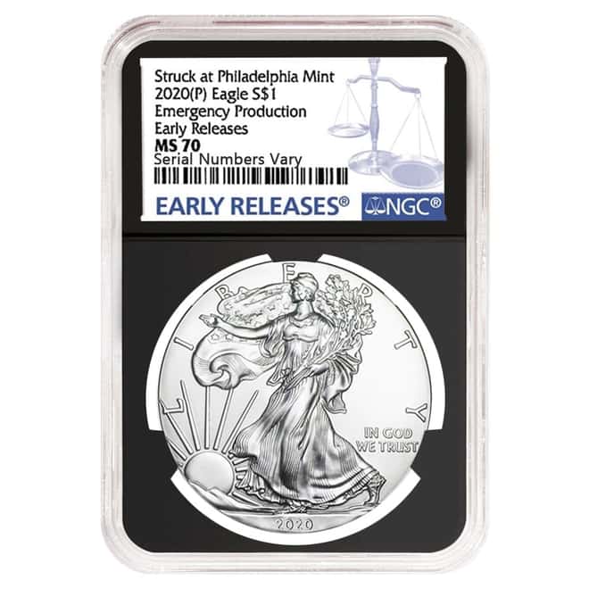 2020 (P) 1 oz Silver American Eagle NGC MS 70 ER (Retro) Emergency Production