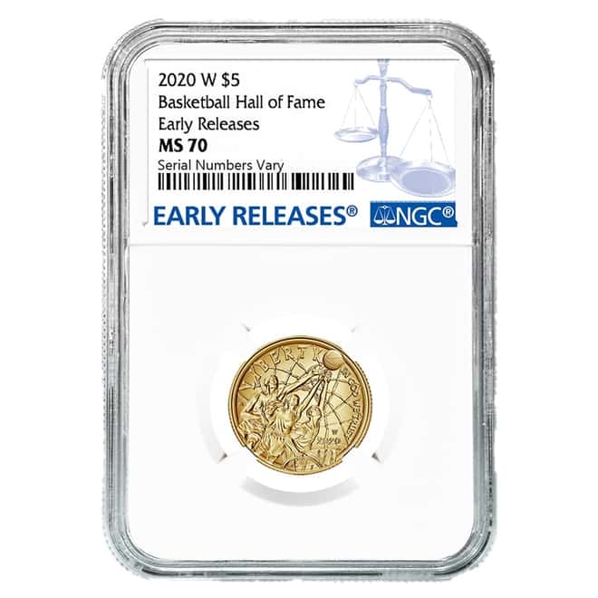2020 W $5 Gold Basketball Hall of Fame Coin NGC MS 70 ER