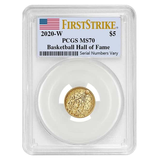 2020 W $5 Gold Basketball Hall of Fame Coin PCGS MS 70 FS