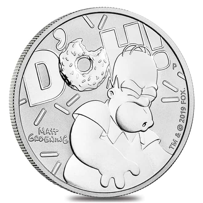 2019 1 oz Tuvalu Homer Simpson Silver Coin .9999 Fine Silver BU In Cap