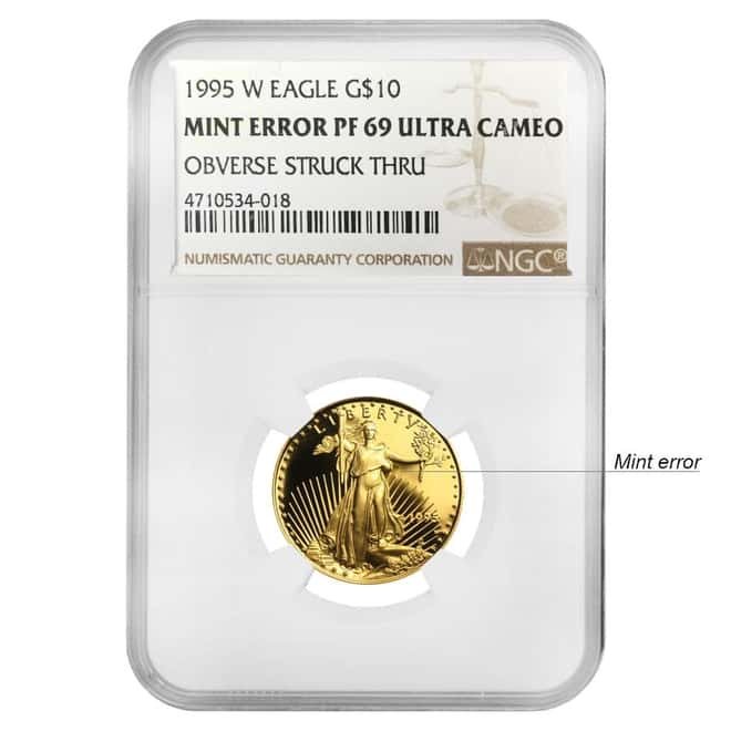 1995 W 1/4 oz $10 Proof Gold American Eagle NGC PF 69 Mint Error