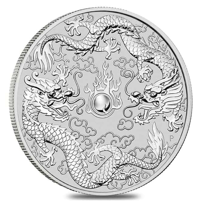 2019 1 oz Silver Double Dragon BU Australian Perth Mint In Cap