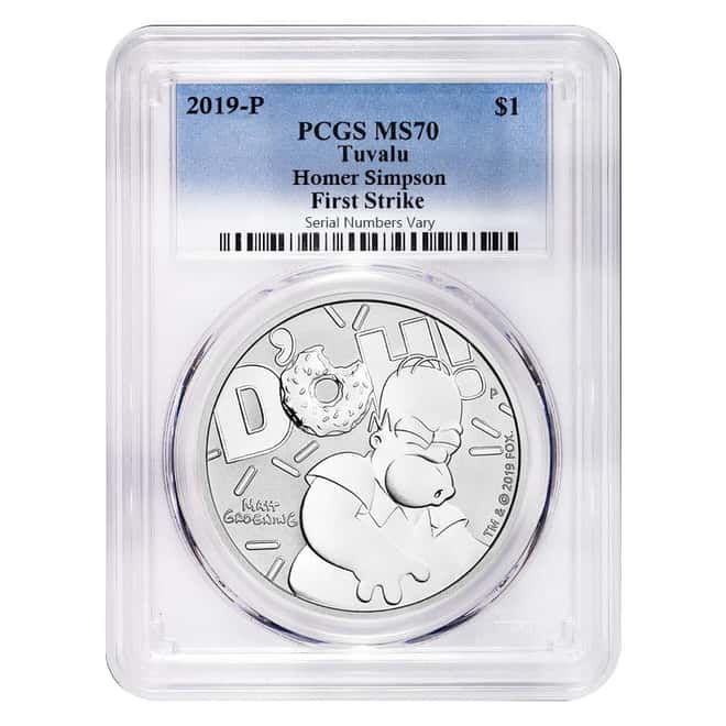 2019 1 oz Tuvalu Homer Simpson Silver Coin PCGS MS 70 First Strike