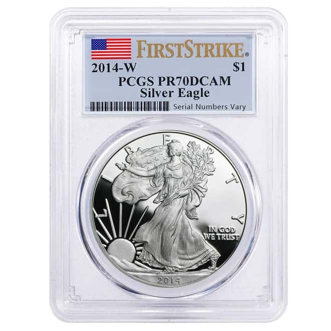 2014 W 1 oz Proof Silver American Eagle PCGS PF 70 FS