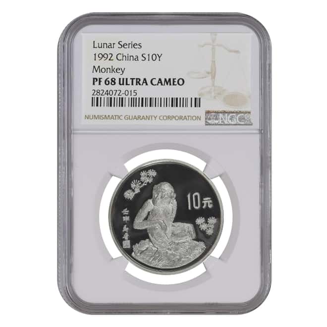 1992 .434 oz Chinese Lunar Year of the Monkey 10 Yuan Silver Coin NGC PF 68 UCAM