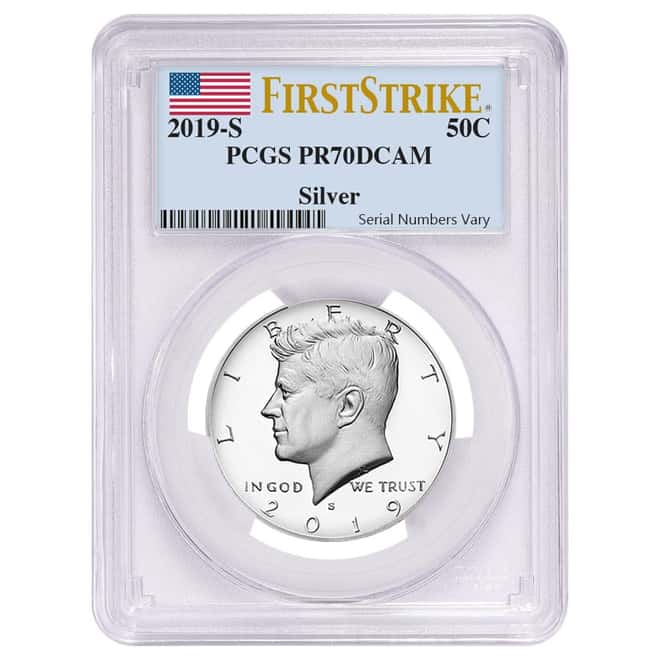 2019 S Proof Silver Kennedy Half Dollar First .999 Fine Silver PCGS PF 70 FS