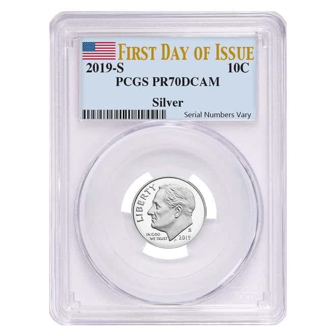 2019 S Proof Silver Roosevelt Dime First .999 Fine Silver PCGS PF 70 FDOI