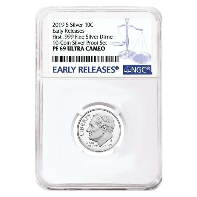 2019 S Proof Silver Roosevelt Dime First .999 Fine Silver NGC PF 69 ER